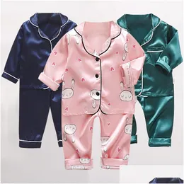 Kläder sätter hösten Childrens Pyjamas Set Baby Boy Girl kläder Casual Long Sleeve Sleepwear Kids Topsaddpants Toddler Drop Delivery DHYF0