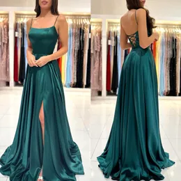 Vestido de baile verde turquesa, vestido de baile, damas de honra, vestidos de noite espaguete, vestidos elegantes com renda nas costas, vestidos de dama de honra de cetim para ocasiões especiais