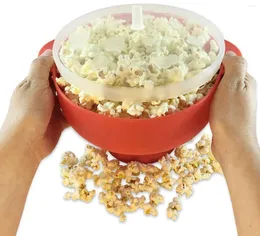 Miski mikroforowe popcorn kusiki silikonowy DIY czerwony producent z wiązką wiewiastą naczynia owocowe wysokiej jakości narzędzia kuchenne