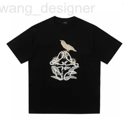 Mäns T-shirts Designer Högkvalitativ broderad fågel och plantera lös t-shirt för män kvinnor, matchande pardräkt, halvärmad, sommar ny Luo-familj kortärmad rou8