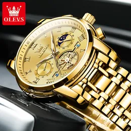 OLEVS N-2859 Brand Watch Real Three Eye Fashion Business Sports Men's Style Watch Timing Quartz Core Hollow Stainless Steel Waterproof Student Watch