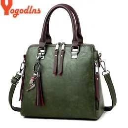 Yogodlns vintage deri kadın çanta bayanlar messenger çantaları püskül tasarımcı crossbody omuz çantası boston el çantaları 240314