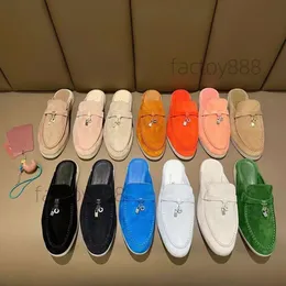 Lp katır somunlar süet kadın terlikler daireler loafers% 100 gerçek süet moccasin lüks tasarımcı ayakkabıları yaz slip-ons derin ocra babouche cazibe keten boyutu 35-45