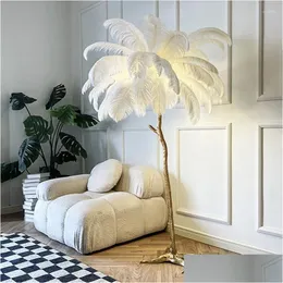 Floor Lamps Nordic Ostrich Feather Led Lamp Resin Copper Living Room Home Decor Standing Light Indoor Lighting Bedroom Bedside Drop D Dhmq9