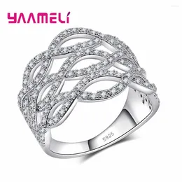 Cluster-Ringe, hohles Design für Frauen, 925er-Sterlingsilber, Verlobungsring, weißer Kristall, weiblicher Bandring, Hochzeitsschmuck