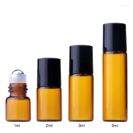 Aufbewahrungsflaschen, leere bernsteinfarbene Glasrolle auf Flasche, kosmetische Probe, Parfüm, nachfüllbare Rolle für ätherische Öle