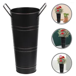 Vasos mobiliário doméstico retro vaso vintage flor plantador balde de ferro plantio adorno rústico metal potes internos