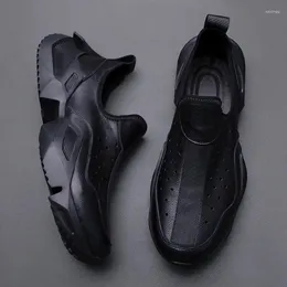 Повседневная обувь, летние мужские кроссовки European Station, 2024, кожаные перфорированные дышащие удобные лоферы с одной педалью
