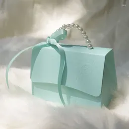 Envoltório de presente 25 pçs / lote caixa azul rosa bolsa sacos com alças portátil festa de casamento favor caixas de doces chá de bebê