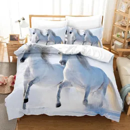 Conjuntos de cama 3D Impressão Cavalo Conjunto para King Size Duvet Cover 200x200 com Pilowcases Cama Dupla 2 Pessoas Linho