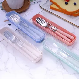 3Pcs/set Camping Tableware Set Reusable Travel Cutlery Set Stainless Steel Spoon Fork Chopsticks Portable Case with Gift Box