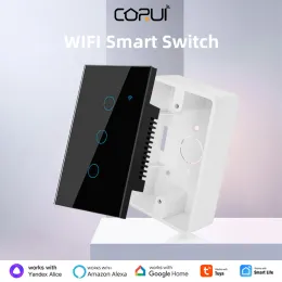 Control Corui Tuya AB US WiFi Akıllı Touch Switch 1/2/3/4 Alexa Google Home Alice Smart Life için Alt Kutu ile Çete Duvar Işık Anahtarı