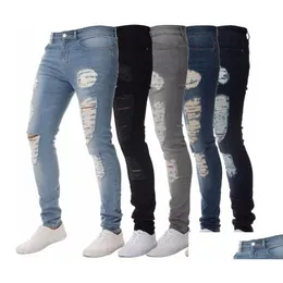 Mens Jeans Solid Color Died Biker Cool Fashion Slim Ripped Washed Pencil Pants Men Jean Male High Street Drop Delivery Apparel Clothin Dhewx