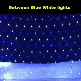 LED 문자열 Memeokon Room Decor 흰색 파란색 조명 3x2m 6x4m LED 네트 메쉬 스트링 야외 정원 크리스마스 웨딩 파티 커튼 YQ240401