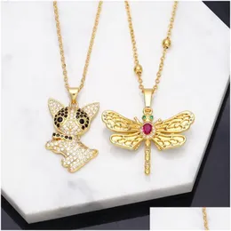 Pendant Necklaces Colorf Zircon Dragonfly Dog Necklace For Woman Clothings Accessories Drop Delivery Jewelry Pendants Dh95J
