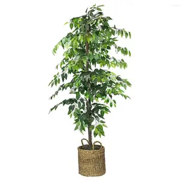 Decorative Flowers LCG Sales 72" Artificial Ficus Tree In Handwoven Rattan Basket