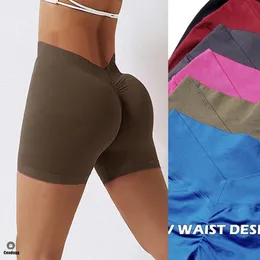 2024 Knit Seamless V Back Yoga Shorts Kobiety fitness Elastyczne szarpnięcie sporty sportowe
