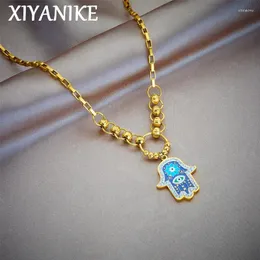 Colares Pingente Xiyanike Hamasa Mão Esmalte Colar Moda Hip Hop Lucky Trend Rock Neck Chain Jóias Presente para amigos