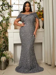 Missord Gray Sequin Plus Size Evening Dress Elegant Women Off Hounder Bodycon Maxi Mermaid Party Prom Dresses Long Morial Vongy 240327