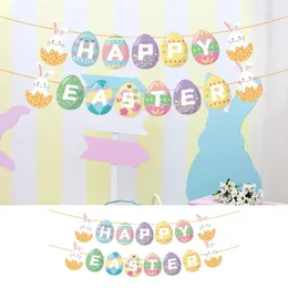 Party Decoration Happy Easter Banner Decor Dekorativ färgglad för ytterdörrhem inomhusfönster PO -rekvisita