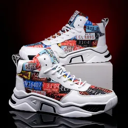 Stivali Weh Men Sneaker High Top Shoes Spring and Autumn Platform Graffiti Tela e Pu Man Shoe Tenis Masculino Zapatillas