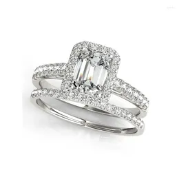 Cluster-Ringe LESF Luxus 925 Sterling Silber 4 Karat Smaragd Moissanit Diamant-Sets für Frauen Hochzeitsgeschenk