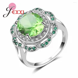Anéis de cluster vintage 925 prata esterlina para mulheres com zircônia cúbica charme verde cristal austríaco dia dos namorados jóias
