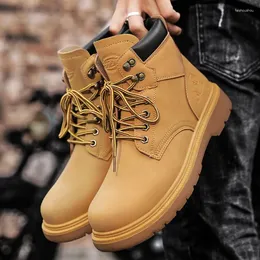 Boots Work Security Black Safety Shoes Military Biker Ankle Footwear Flat Fashion Non-slip Classic High Top Round Toe Wild