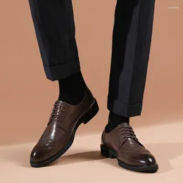Sukienka buty brązowe skórzane Broge Classic Business Formal Man ręcznie wykonane męskie Oxford Wing Tip Style B232