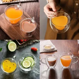 Bicchieri da vino Tazza da caffè in vetro a forma di cuore Doppia parete Bere tè Latte Succo Tazza da acqua Bicchieri resistenti al calore Regalo personalizzato