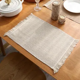 Tischsets, kreative quadratische Abendessen-Pads mit Spitze, natürliche Jute-Tischsets, Matte, Küche, Esszimmer, Dekor, Khaki, 30–45 cm