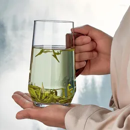 Tazze Tazza da tè verde in vetro ad alta borosilicato resistente al calore da 450 ml con manico in noce Set di tazze da tè con degustazione di fiori profumati