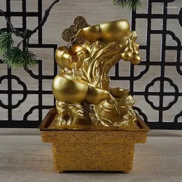 Dekorative Figuren, Tischplatte, zirkulierender 3-stöckiger Wasserfallbrunnen, chinesische Fengshui-Innendekoration, goldene Kürbisverzierung, Heimbüro