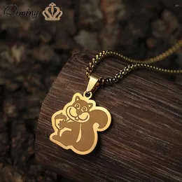 Pendant Necklaces QIMING Gold Color Squirrel Holding Acorn Necklace For Women Stainless Steel Lovely Animal Gift