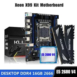 Conjunto de kit combo placa-mãe Kllisre X99 LGA 20113 Xeon E5 2680 V4 CPU DDR4 16GB 2PCS 8G 2666MHz Memória de desktop 240326