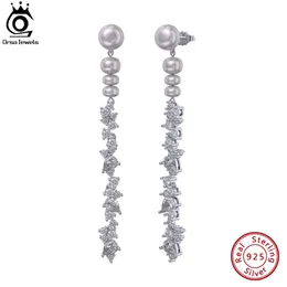 ORSA JEWELS Handmade Excelente Cultivado Brincos de Pérola de Água Doce 925 Sterling Silver Dangle CZ Brincos para Mulheres Jóias GPE62 240401