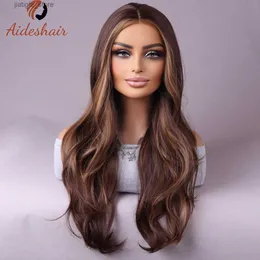 Synthetic Wigs Long mixed brown highlights Wavy wig for women natural synthetic curly wig Heat resistant fiber wig for everyday Cosplay Y240401