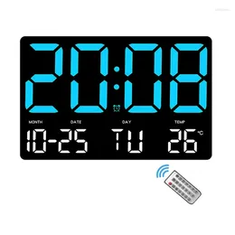 Wanduhren 10-Zoll-LED-Digitaluhr mit Datum und Temperatur, Wochentag-Fernbedienung
