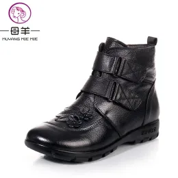 Stiefel Muyang Mie Mie Plus Size 3543 Winter Frauenschuhe Frau echte Leder flache Schneestiefel 2020 Warme Knöchelstiefel Frauenstiefel