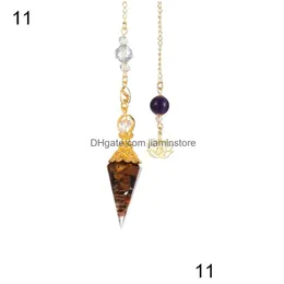 Anhänger Halsketten Hexagon Pendum Reiki Heilkristall Amet Naturstein Edelstein Felsen Rosenquarz Amethyst Turmalin Schmuck Tropfen D Dhhiw