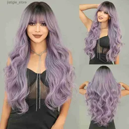 Syntetiska peruker Namm Long Wavy Gray Purple Wig For Women Cosplay Daily Party Overhead Dyeing Wavy Wigs Syntetiska peruker Värmebeständig peruk Y240401