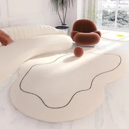 Minimalismus Wohnzimmer Teppich flauschig weiß Plüsch unregelmäßige Form Schlafzimmer Teppich Lounge rutschfeste Couchtisch Matte angepasst 240401