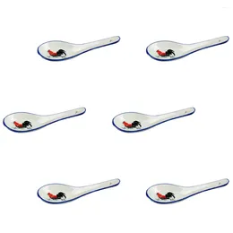 Colheres 6 Pcs Mesa de Sopa Delicada Cerâmica Pequena Branca Criativa Multi-Função Scoop