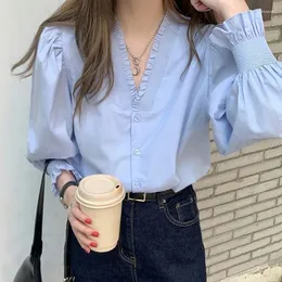 Women's Blouses DUOFAN Shirts Women Spring French Style V-neck Tender Loose Edible Tree Lady Fashion Chic Casual Ulzzang Blusas