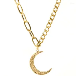 Colares Pingente de Aço Inoxidável Lua Sol Estrela Charme Jóias 2024 Mulheres Declaração Colar Twist Mix Oval Chain Alternar Fecho Colar Dourado