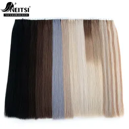 Extensões neitsi dupla desenhada extensões de cabelo natural cutícula fita remy no cabelo humano 16 "20" 24 "trama de pele invisível cabelo real em linha reta