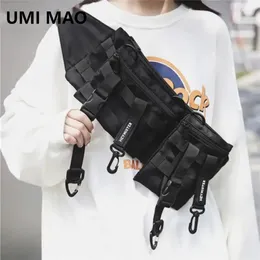 Duffelväskor Umi Mao Multi Pocket Tactical Function midja Teknikkläder Casual telefonpåse utomhus som kör hiphop -bröstbälte