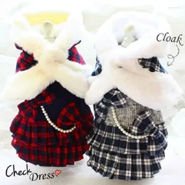 Dog Apparel Autumn And Winter Clothes Pet Supplies Jumper Dress Sweater Coat Cloak Puppy Noble Knitting Thin Woolen British Plaid Parkas