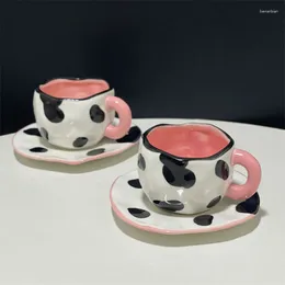 Mugs Korean-style Cute Hand-painted Dairy Ceramic Cup Hand-kneaded Creative Irregular Coffee Afternoon Tea And Saucer Suit
