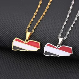 Hänge halsband Sonya emalj Drop Oil Yemen Map Flag Pendant Necklace For Women Girls rostfritt stål Yemenitiska smycken Etnisk födelsedagsfest gåvor 240330